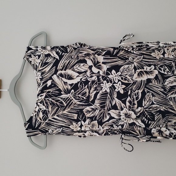 Teddi Vintage Floral Midi Dress Small Black Tan Sleeveless Tropical Hawaiian 90s - Picture 6 of 12